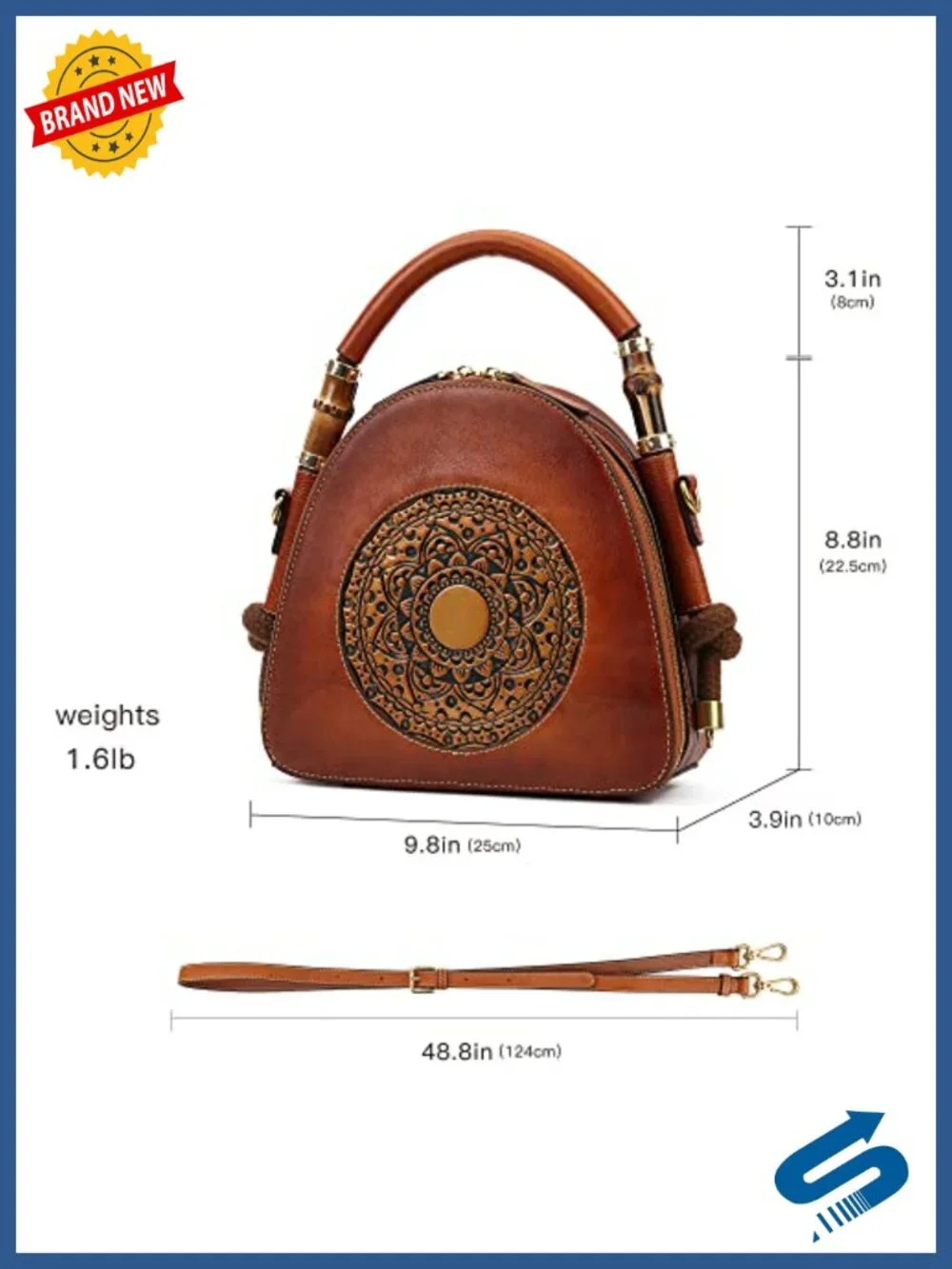 Top Cowhide Leather Satchel Handbag with Detachable Strap